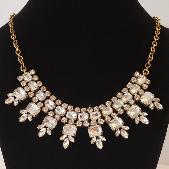 J. Crew Rhinestone Antique Tone Necklace Signed - Picture 1 of 8